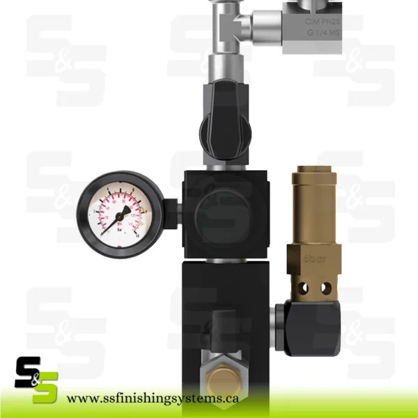 SATA Compressed air inlet fitting, single regulation complete, for tank pressure: 6.0 bar, tee with ball tap 1/4″ SATA Compressed air inlet fitting, single regulation complete, for tank pressure: 6.0 bar, tee with ball tap 1/4″