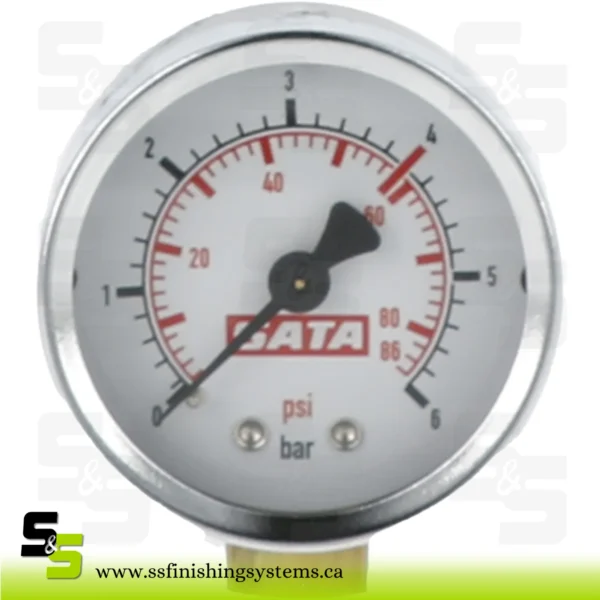 SATA Pressure gauge 0 – 6 bar, 50 mm, G 1/4 connection M 25 x 1.5 male thread, air inlet 1/4″ (male thread), with grounding cable SATA Pressure gauge 0 – 6 bar, 50 mm, G 1/4 connection M 25 x 1.5 male thread, air inlet 1/4″ (male thread), with grounding cable
